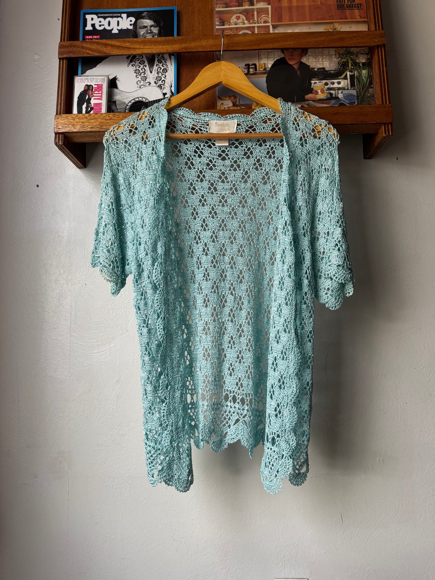 Vintage Crocheted Short Sleeve Button Up Cardigan