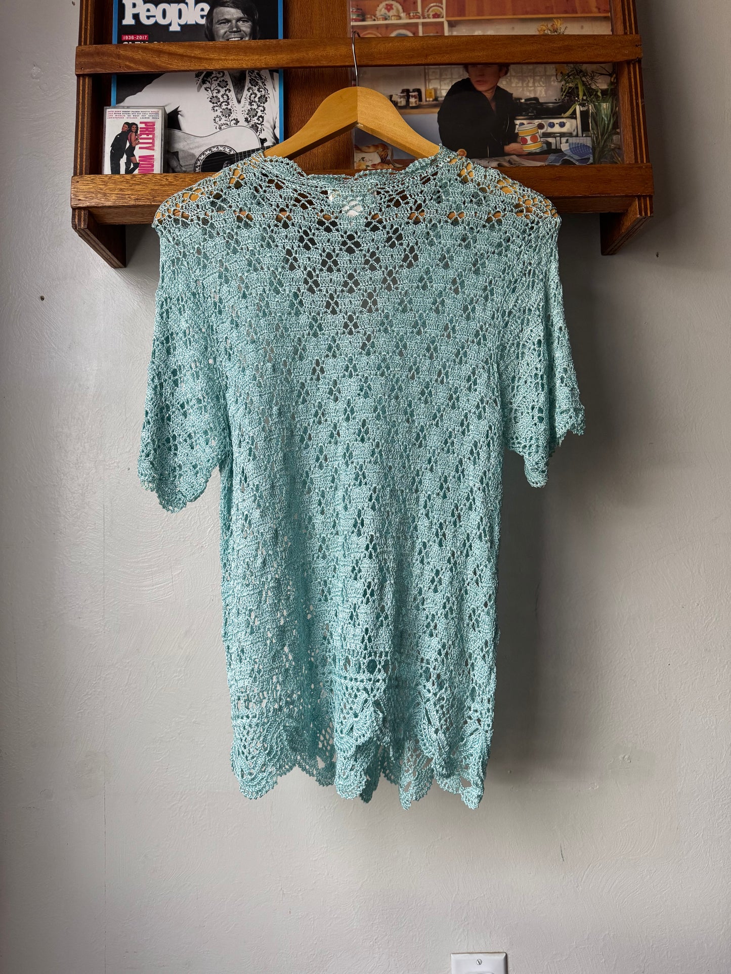 Vintage Crocheted Short Sleeve Button Up Cardigan