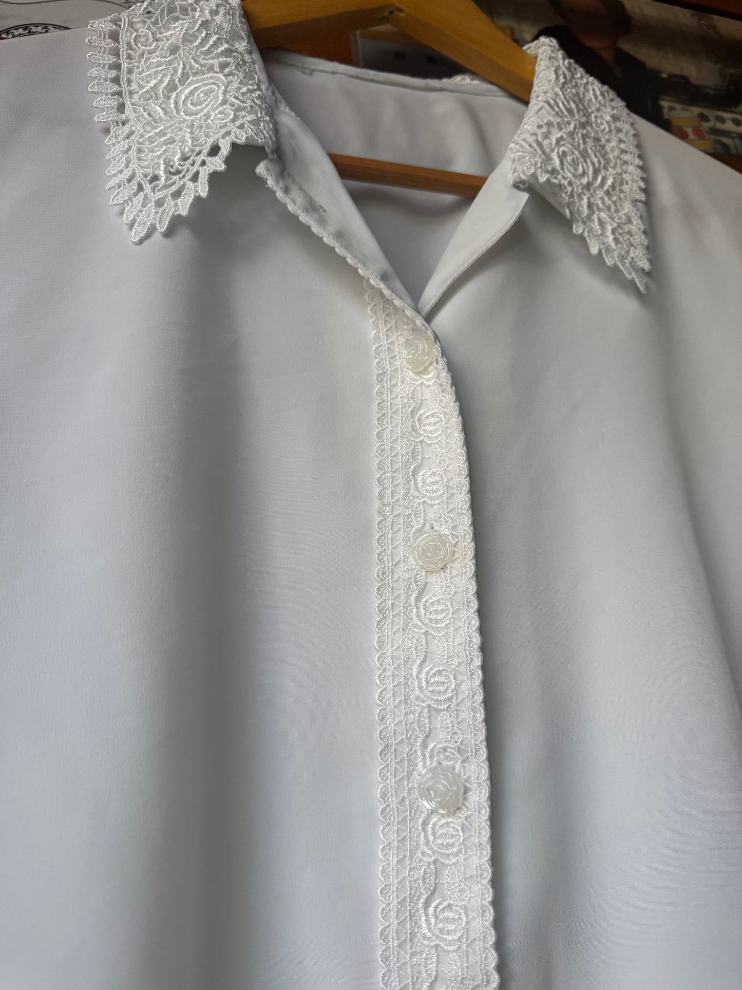 Vintage Button Up Short Sleeve Collared Blouse