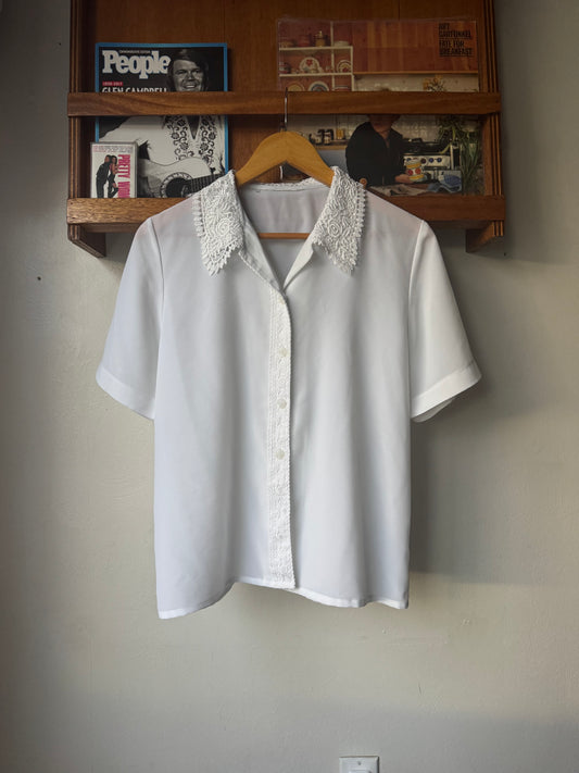 Vintage Button Up Short Sleeve Collared Blouse