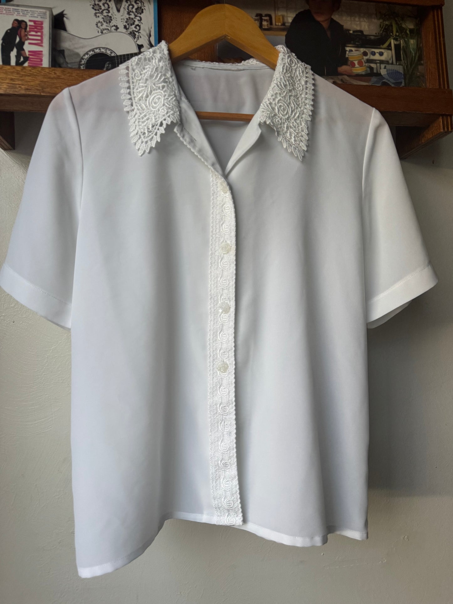 Vintage Button Up Short Sleeve Collared Blouse