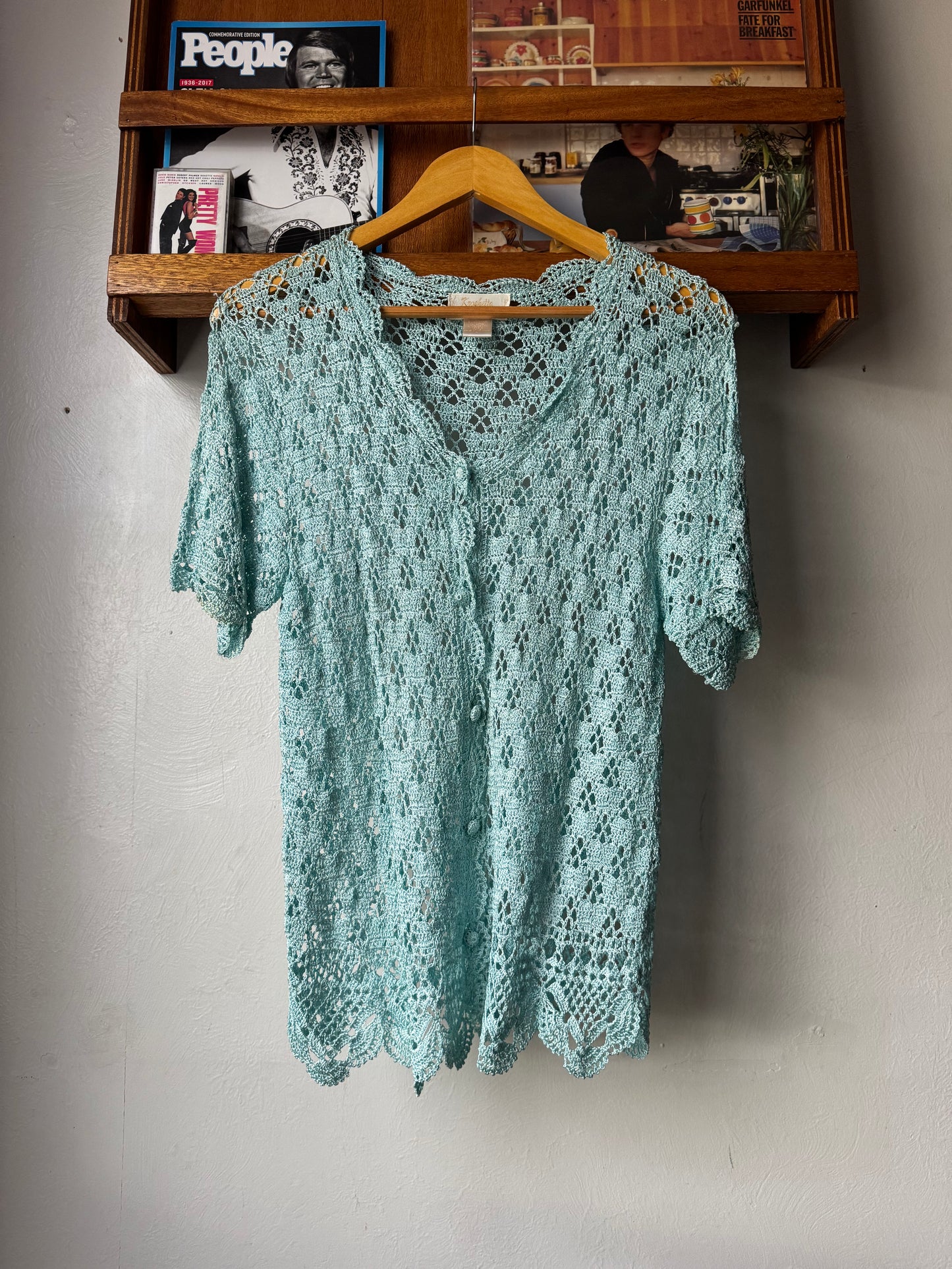 Vintage Crocheted Short Sleeve Button Up Cardigan